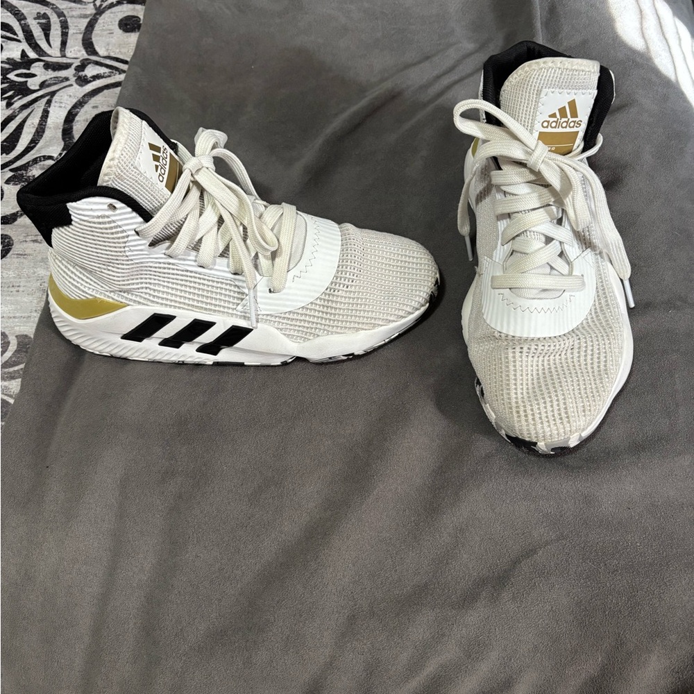Adidas Kids White and Black Sneakers with Gold Accents